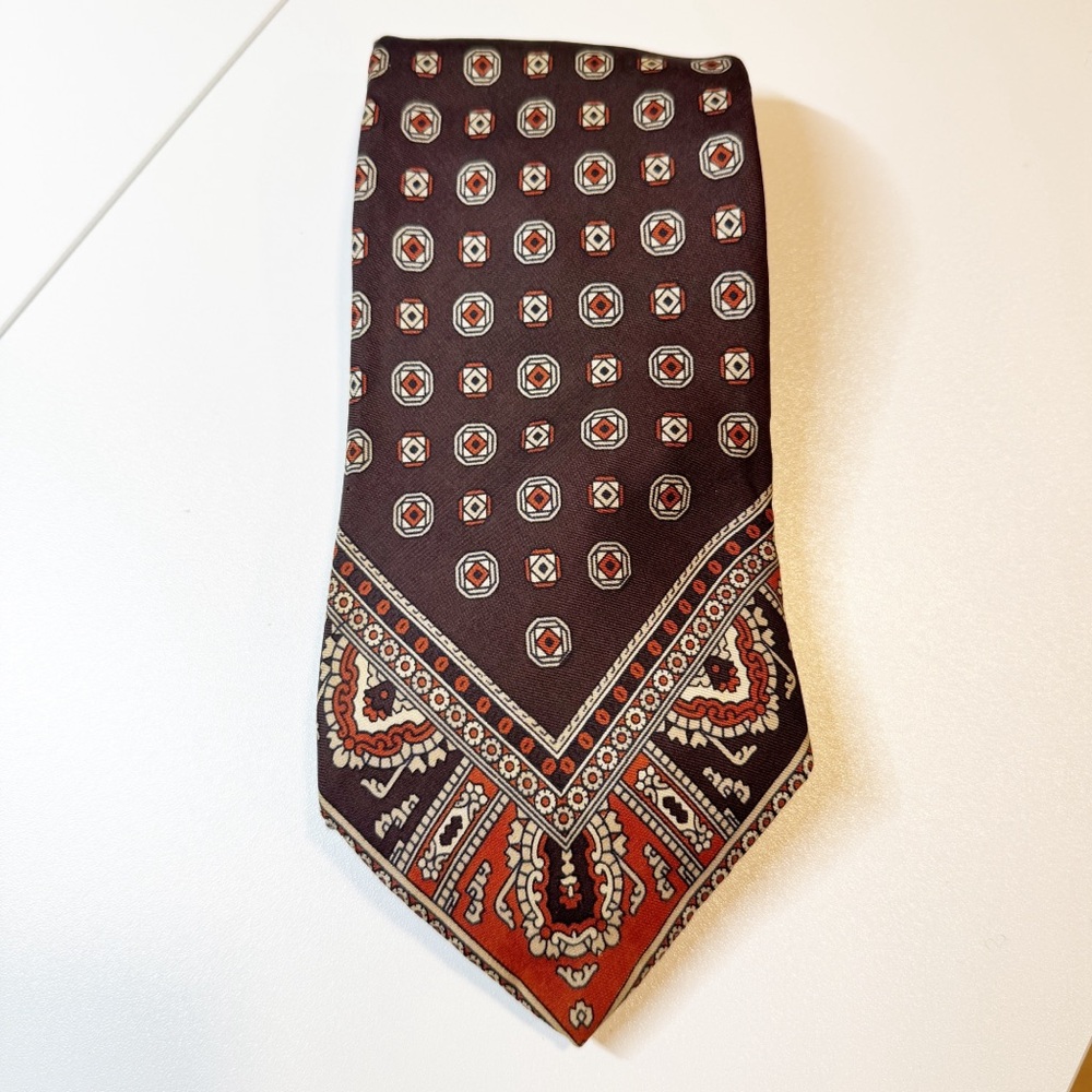 Del Soltado Vintage Print Silk Tie